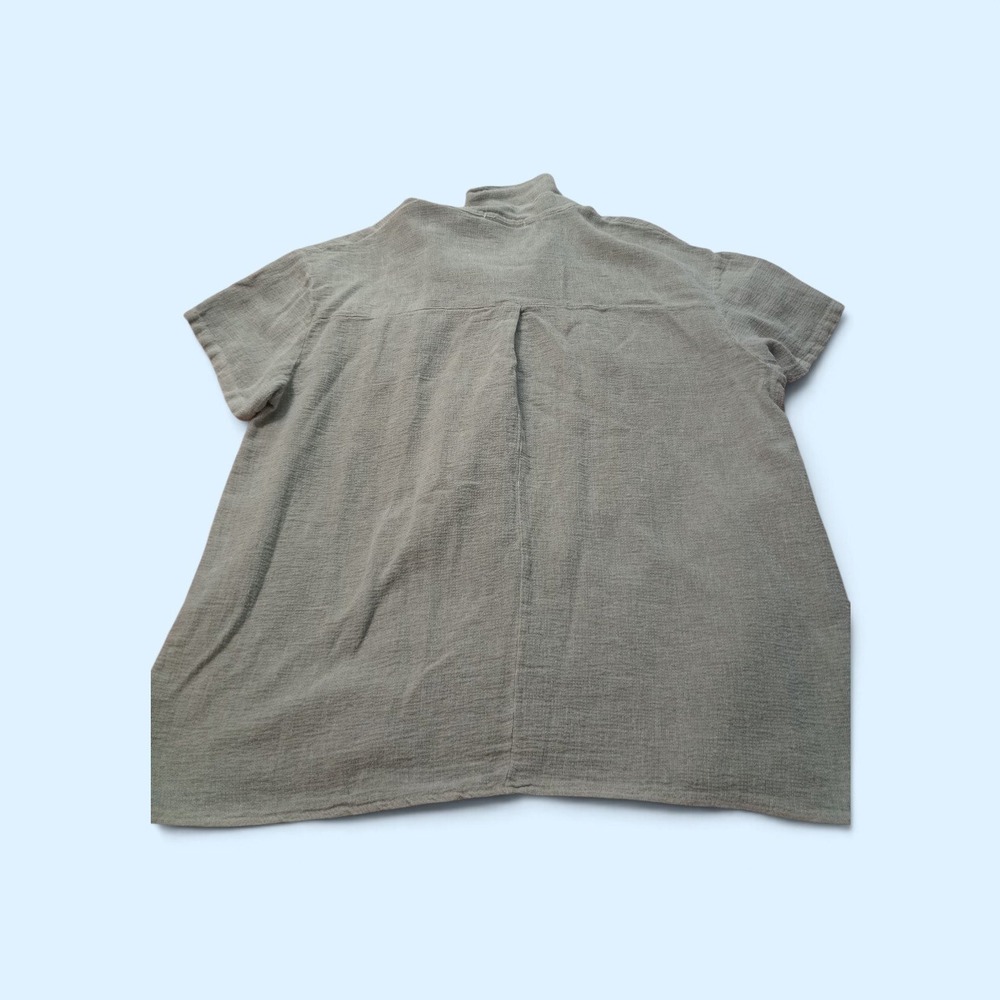 Tina Stephens Italy Cotton Linen Gauze Short Sleeve Button Up Top - Picture 2 of 4